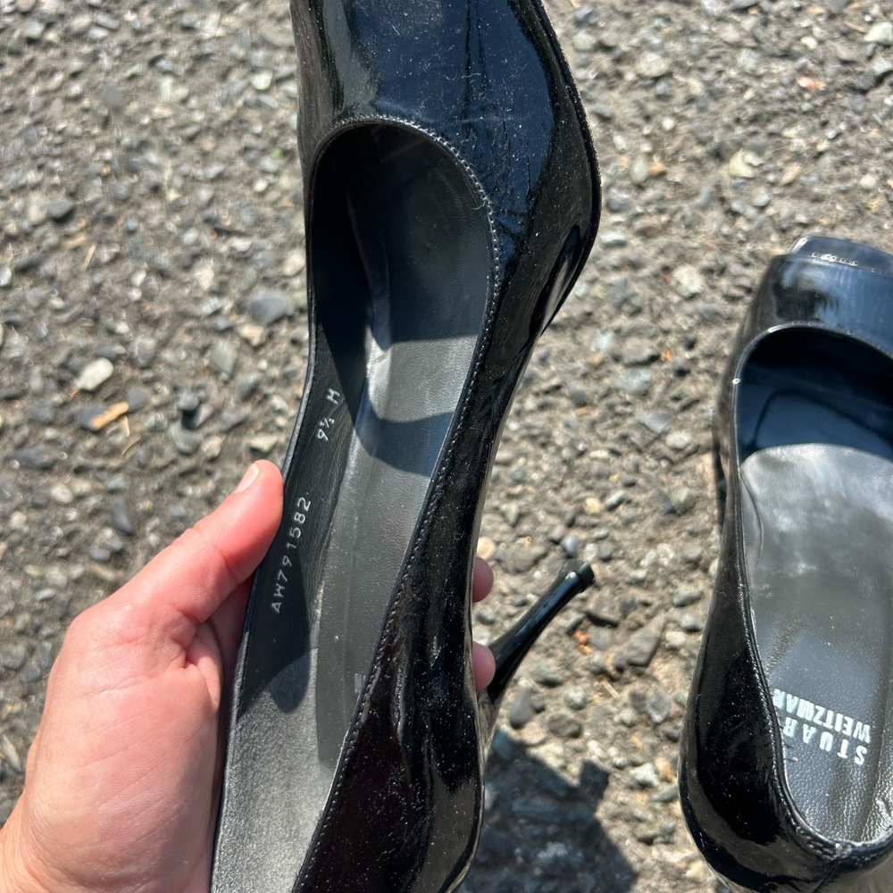 Stuart Weitzman Glossy Black Peep Toe Heels - Picture 6 of 7